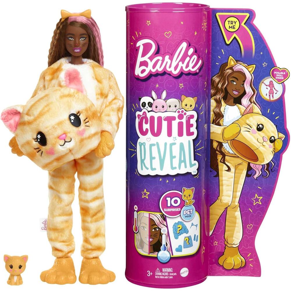 Barbie Cutie Reveal Fashion Doll Kitty Plush Costume Mini Pet & Accessories NWT